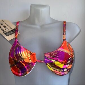 New Old Stock Vintage 90S Neon Orange Gold Foil Sin-Sations Bikini Top Sz M NWT